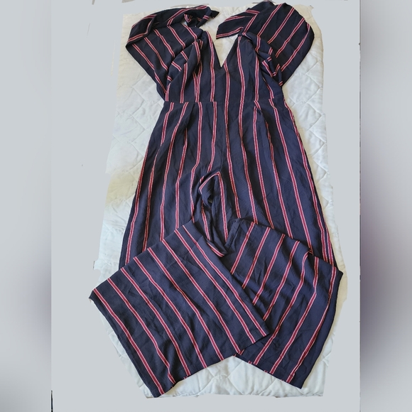Windsor Pants - Windsor Navy Jumpsuit with Red and White Stripes (sz small)
